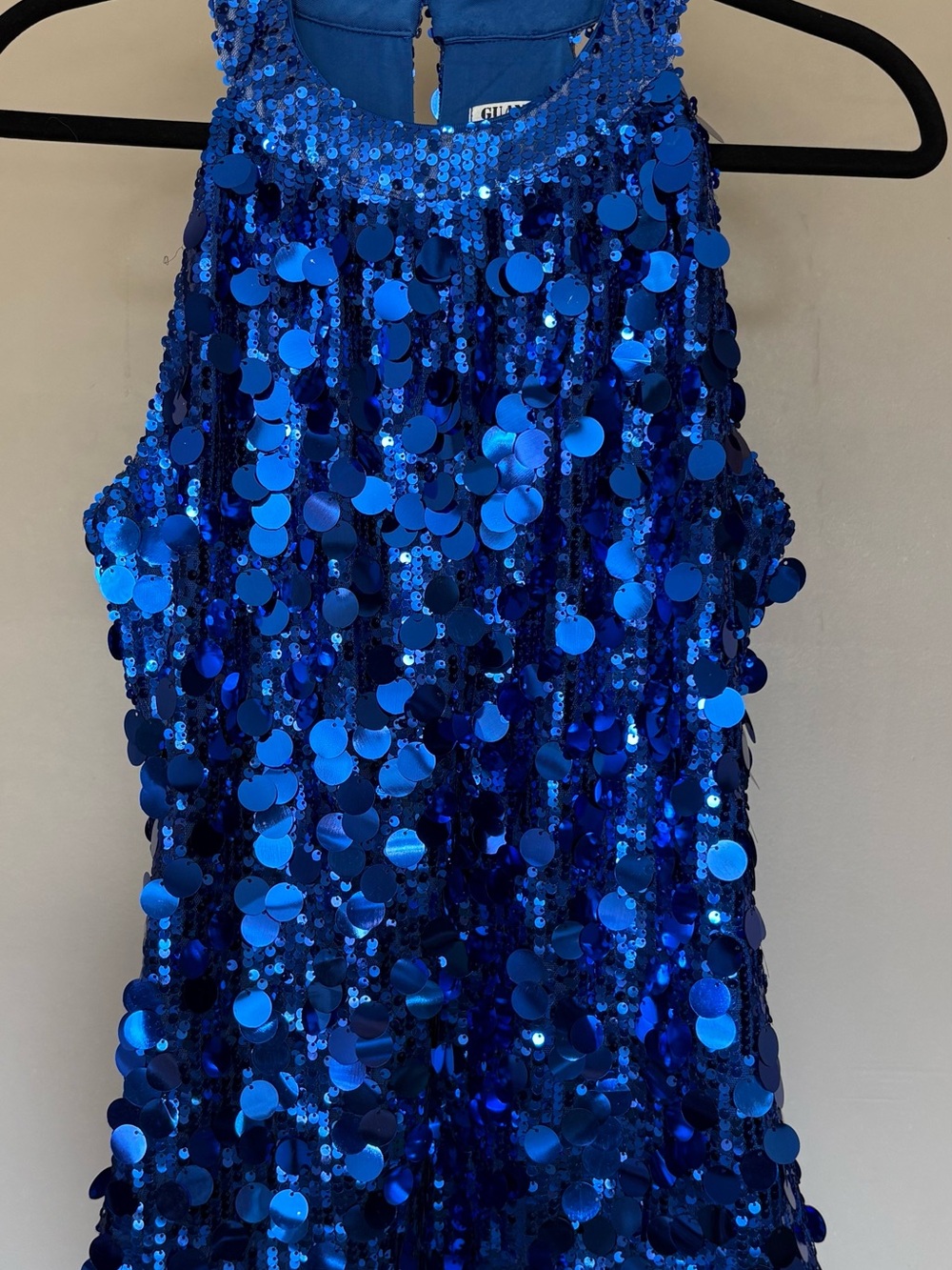 Guanyy Vibrant Royal Blue Large Sequin Halter Top Tunic Length High Mock Collar - Picture 6 of 8